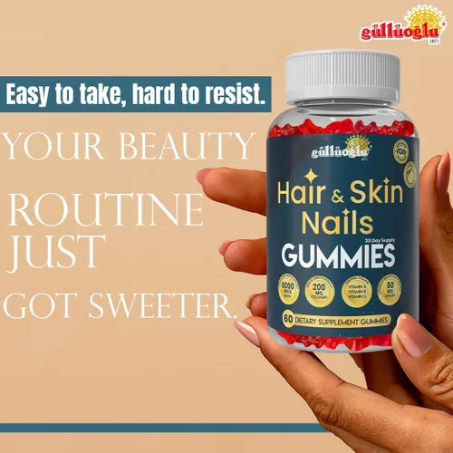 Miniatura 4 de SINCE 1871 GÜLLÜOGLU Gomitas para cabello, piel y uñas, biotina 5000 mcg, colágeno 200 mg y queratina 50 mg - con MSM, bambú y vitaminas A, C, D, E
