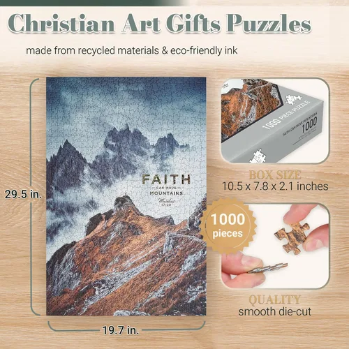 Miniatura 2 de Christian Art Gifts Rompecabezas inspirador de 1000 piezas de escritura para hombres, mujeres y niños: Faith Can Move Mountains Juego de actividades
