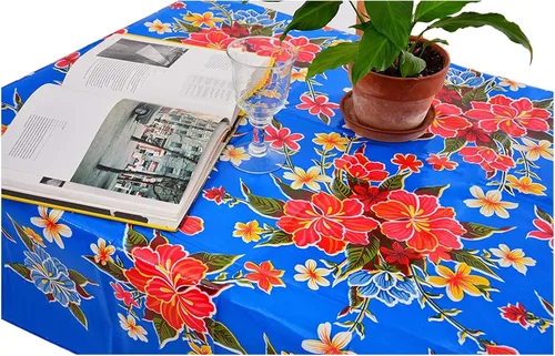Miniatura 17 de Alux Mantel de Hule Sweet Flower - Azul - Vinilo Plástico PVC - Mantel de Plástico (Círculo de 55 pulgadas)