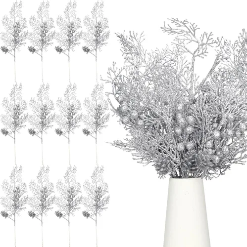 Miniatura 9 de Tigeen 12 Piezas Púas de Árbol de Navidad a Granel, Relleno Artificial para Árbol de Navidad, Púas de Bayas con Purpurina, Tallos, Ramas y Champán