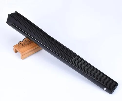 Miniatura 7 de Abanico grande plegable para hombres y mujeres, regalo de baile, tela de nailon de bambú, ventilador de mano negro de 13 pulgadas (bambú negro)