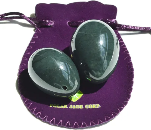 Miniatura 16 de Polar Jade Huevo de piedra hecho de jade nefrita, tamaño mediano (1.693x1.181 in), perforado, con cuerda sin encerar e instrucciones