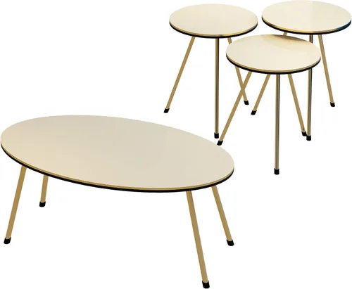 Miniatura 3 de Juego de mesa de sala de estar de 4 piezas, 1 mesa auxiliar y 3 mesas anidables, montaje sin herramientas