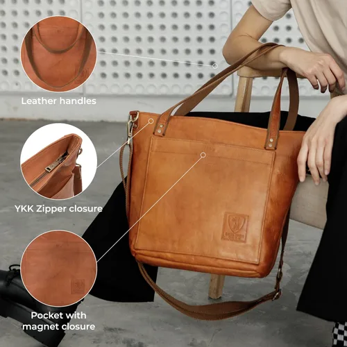 Miniatura 5 de BERLINER BAGS Bolso tote vintage de cuero genuino Verona, bolso de mano, comprador grande, bolsa de trabajo para mujer