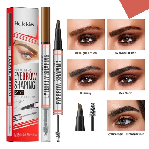Miniatura 6 de Hilibrand 9705 - Lápiz de cejas y gel de cejas de doble punta 2 en 1, impermeable, resistente al sudor, de larga duración, 2# marrón oscuro