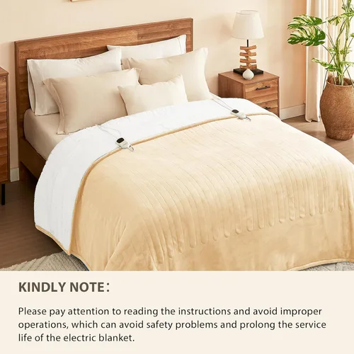 Miniatura 8 de Homemate Manta eléctrica térmica tamaño Queen, 84 x 90 pulgadas, manta térmica para cama con 10 niveles de calefacción, 8 horas de apagado beige