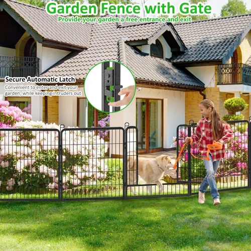 Miniatura 3 de Valla decorativa de metal para jardín con puerta, 32 pulgadas de alto x 64 pies de largo, valla sin excavación, 24 paneles para perros, valla