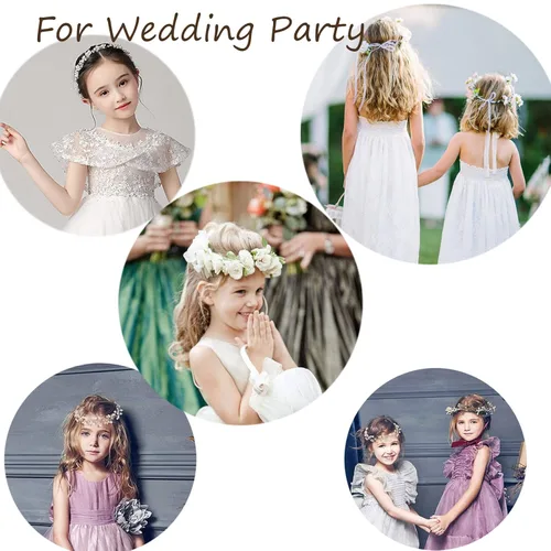 Miniatura 4 de Accesorios para el cabello de boda, diadema para niña de las flores, diadema de princesa con perlas para niñas, novias y mujeres (plateado)