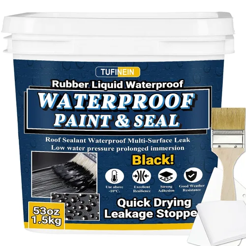 Miniatura 10 de Sellador impermeable líquido de goma, 11 libras/11.0 lbs, color negro, secado rápido, reparación de fugas de fundación de múltiples superficies