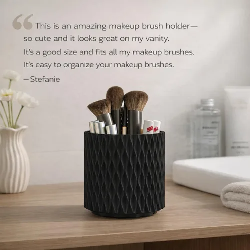 Miniatura 9 de Organizador de brochas de maquillaje - Organizador giratorio de brochas de maquillaje de 360° con 5 ranuras, recipiente para brochas de maquillaje