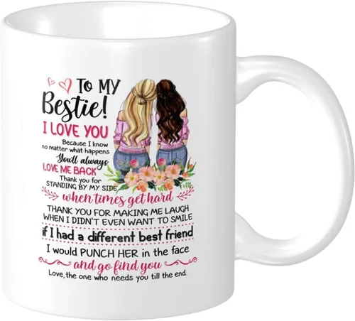Miniatura 10 de Taza de café de regalo para mejores amigos, con texto en inglés "Friends Will Always Be Connected by Heart", para cumpleaños, Navidad y mejores