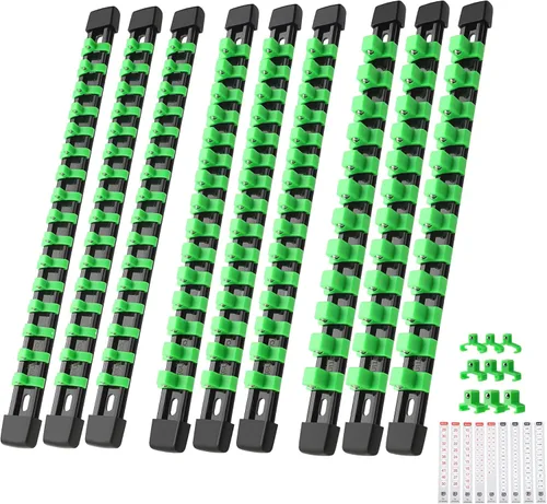Reniteco Juego de 9 organizadores de enchufes – 1/4 pulgadas x 48 clips, 3/8 pulgadas x 45 clips, 1/2 pulgadas x 36 clips, soporte de enchufe de ABS