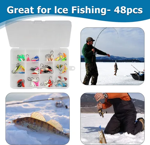 Miniatura 8 de Kit de plantillas de pesca en hielo, juego de señuelos de pesca en hielo, ganchos para la cabeza para lucioperca, panfish crappie, perca