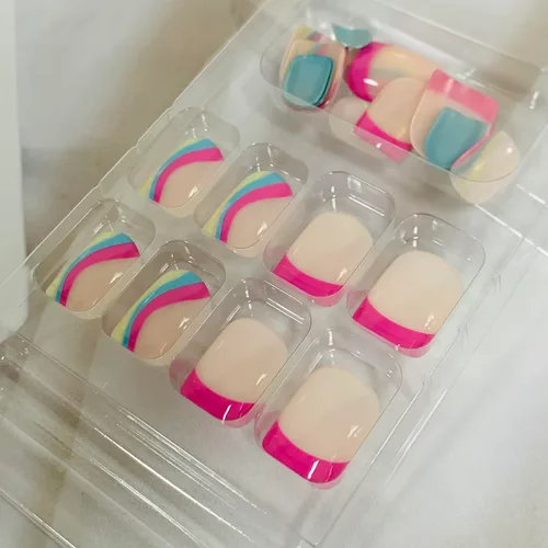 Miniatura 5 de Uñas postizas a presión de longitud corta, 24 piezas de cobertura completa, reutilizables, brillantes, uñas postizas con pegamento, uñas postizas