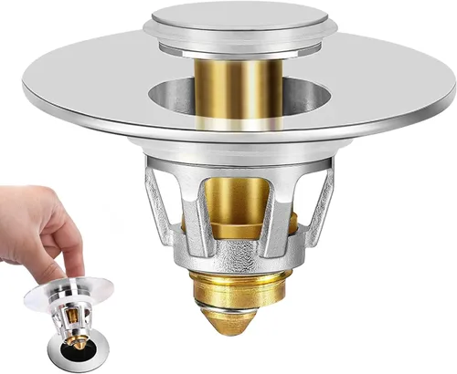 Tapón universal para lavabo de baño, colador de drenaje desplegable mejorado con recogedor de pelo, se adapta a agujeros de drenaje estándar de