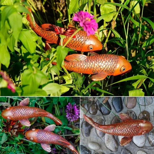 Miniatura 4 de Estatuas de Jardín de Peces Koi de Cerámica Antigua - Juego de 2 Exquisitas Esculturas de Peces para Exteriores, Patio, Estanque y Decoraciones
