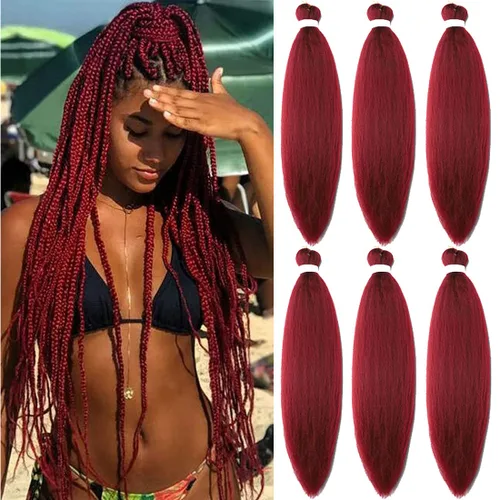 Miniatura 82 de Extensiones de cabello trenzado morado preestiradas, 20 pulgadas, 2 piezas de cabello sintético trenzado para niñas y mujeres, fiesta, disfraz