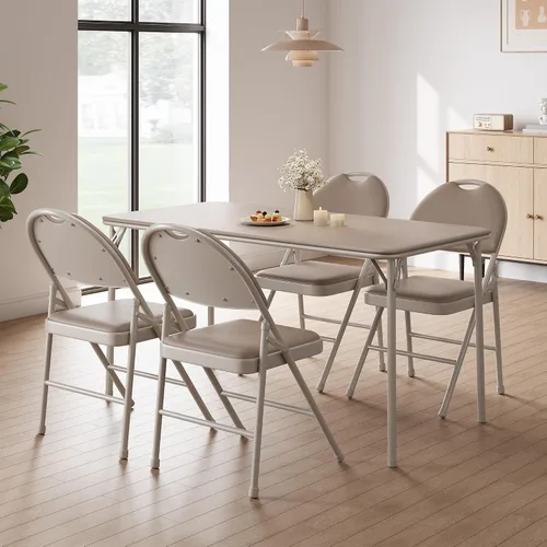 Miniatura 7 de coucheta Paquete de 4 sillas plegables negras, juego de 4 sillas plegables con asientos acolchados, sillas de comedor plegables de piel sintética