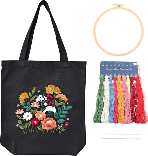 Miniatura 10 de Kit de bordado MAMUNU de lona con patrón para principiantes, kits de arte y manualidades DIY para adultos, incluye bolsa de bordado