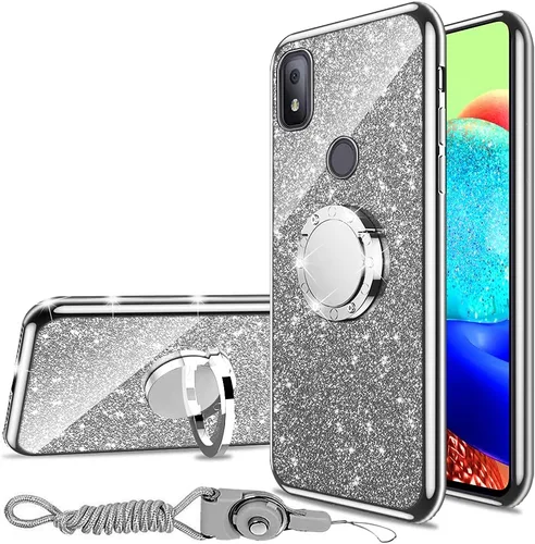 Miniatura 45 de nancheng Funda de teléfono para TCL A3X (A600DL), funda para Alcatel TCL A3X niñas y mujeres, bonita funda de silicona transparente con purpurina