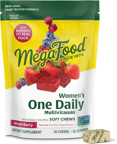 Miniatura 9 de MegaFood Multivitamínico para mujeres, multivitaminas diarias masticables suaves con folato, B12 metilado, vitamina B6, biotina, vitamina D3, C y A