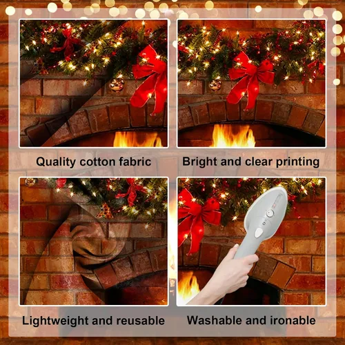Miniatura 6 de Telón de fondo de chimenea de Navidad para fotografía de 7 x 5 pies, decoración de chimenea de ladrillo rojo para fiestas de Navidad, fondo
