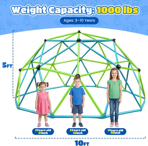 Miniatura 6 de Zupapa Domo de Escalada de 10 Pies, Gimnasio de Jungla al Aire Libre para Niños con Agarre de Escalada - Escalador de Cúpula Geométrica que Soporta