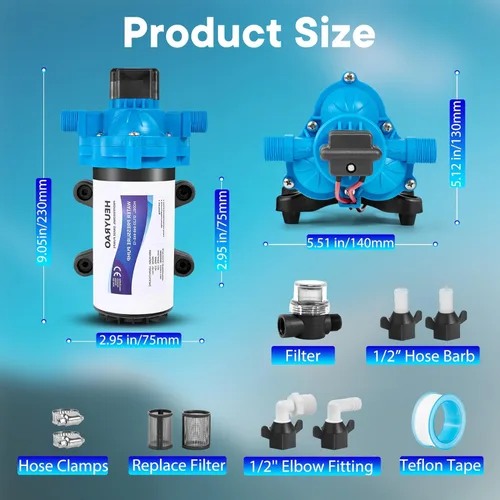 Miniatura 6 de Heuyrao Bomba de agua para caravana de 12 V CC, silenciosa, 4.0 GPM 45 PSI, diafragma autocebante de 3 cámaras, bomba de presión de agua dulce