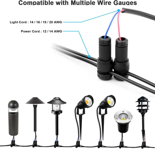 Miniatura 3 de iCreating Paquete de 22 Conectores de Cable de Luz de Paisaje de Repuesto Impermeables de Bajo Voltaje Conectores de Alambre de Calibre 12-20