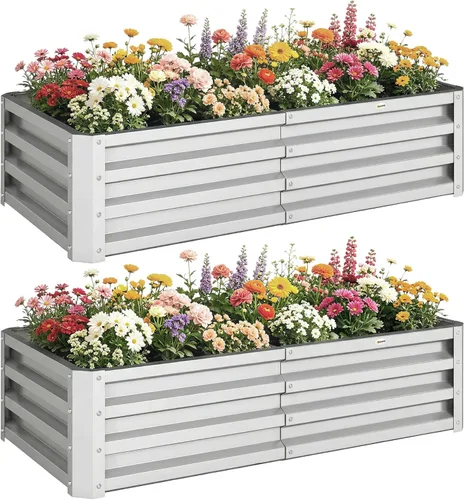 Miniatura 36 de Outsunny Cama de Jardín Elevada con 3 Jardineras, Soporte de Plantas de Madera con Orificios de Drenaje, para Verduras, Hierbas y Flores, Gris