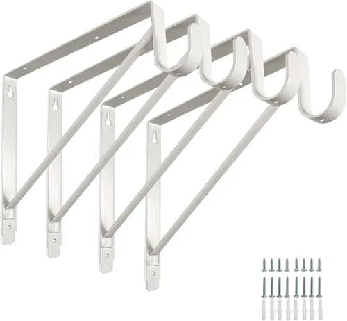 Miniatura 8 de Paquete de 2 estantes de armario resistentes y soportes de barra, soportes de estante para ropa, soporte de estantes de armario con soporte