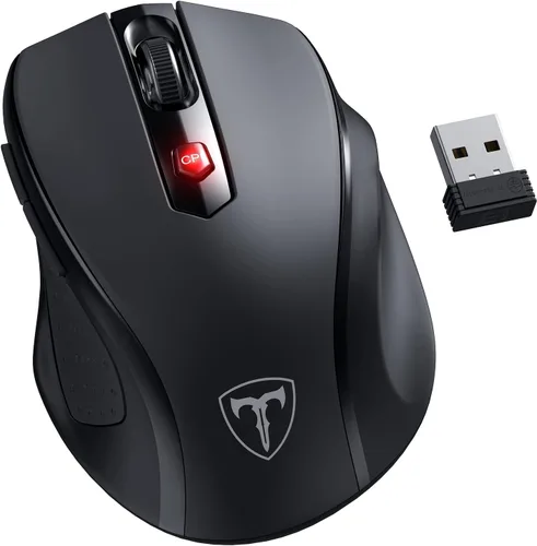 HOTWEEMS Ratón inalámbrico, D-09 Ratón inalámbrico USB para laptop, Ergo Grips, Lightspeed 5 niveles 2400 DPI, batería de 16 meses, portátil para