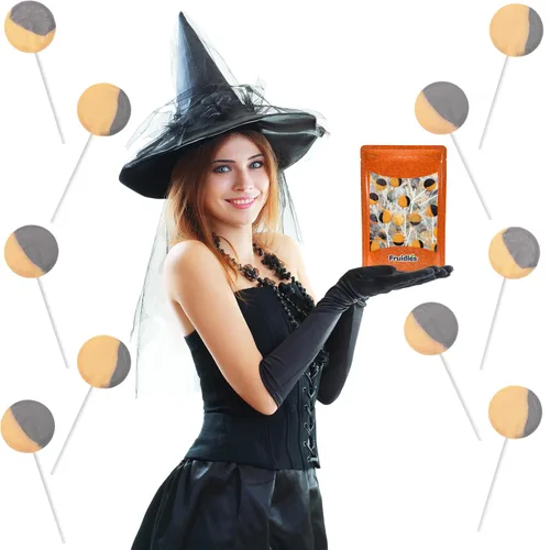 Miniatura 4 de Fruidles Paleta plana naranja y negra, ideal para rellenar bolsas de golosinas de Halloween, envueltas individualmente (media libra)