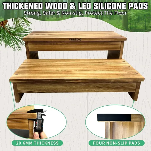 Miniatura 3 de Taburete largo de madera, taburete de madera de 2 escalones con almohadillas antideslizantes para cocina, cama alta para niños, adultos y ancianos