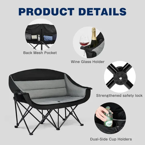 Miniatura 7 de apollo walker Silla de Campamento Doble de Gran Tamaño para 2 Personas - Sofá de Campamento Extra Ancho y Resistente de 600 libras con Portavasos