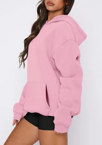 Miniatura 90 de onlypuff Sudadera casual con capucha para mujer, de manga larga, con bolsillo de canguro, hombro caído