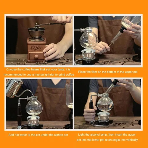 Miniatura 5 de Juego de 3 tazas de sifón para café, hervidor al vacío, con filtro, sifón, tetera, resistente al calor, para el hogar