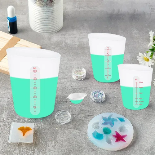 Miniatura 5 de 6 piezas de juego de tazas de silicona, 500ml, 250ml y 125ml para tazas medidoras de silicona de epoxi, tazas de mezcla antiadherentes, moldes