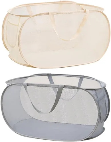 Miniatura 13 de 4 cestas de malla para ropa sucia, cesta de lavandería con apertura, cesta de lavandería desplegable con asas duraderas, cesta plegable de malla