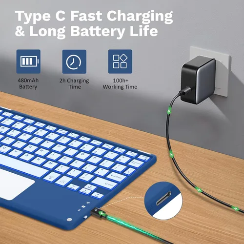 Miniatura 7 de MoKo Funda con teclado táctil para iPad (A16) 11ª generación de 11 pulgadas 2025, iPad de 10.9 pulgadas de 10.9 pulgadas, funda con soporte para azul