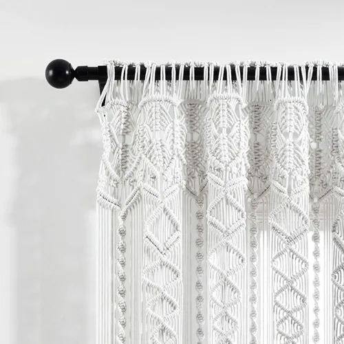 Miniatura 5 de Lush Decor Panel de Cortina de Ventana de Algodón Texturizado Boho Macramé, 40" An x 84" L, Blanco - Divisor de Habitación o Decoración de Boda