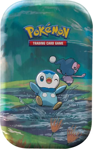 Pokémon TCG: Mini lata Sinnoh Stars - Piplup, Mr Mime (2 paquetes de refuerzo y 1 tarjeta de arte Pokémon )