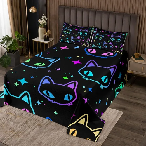 Miniatura 12 de Erosebridal Juego de colcha de gato rosa, tamaño individual para niñas, gris y negro, juego de ropa de cama para niños y niños, lindo juego