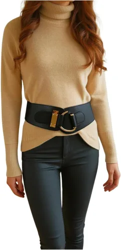 Miniatura 4 de TFJ - Cinturón ancho de moda para mujer, cintura alta, hebilla de gancho de metal dorado, talla XS, S, M, L, XL
