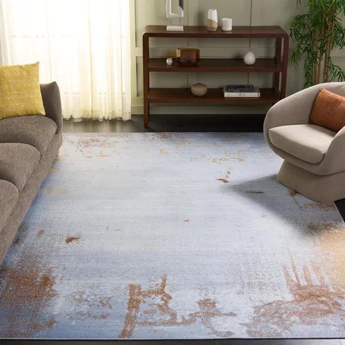 SAFAVIEH Alfombra lavable Tacoma Collection - 8 x 10 pies, gris y al óxido, antideslizante y fácil de limpiar, ideal para sala de estar, dormitorio,
