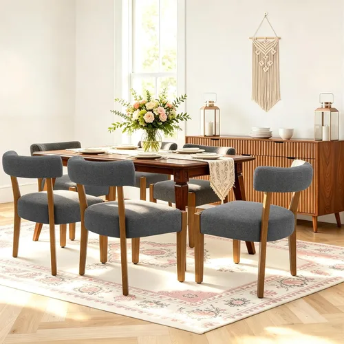 Miniatura 19 de RNKSFX Juego de 2 sillas de comedor modernas de piel sintética tapizadas para cocina y comedor, sillas modernas de madera de mediados de siglo, Beige
