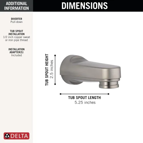 Miniatura 2 de Llave Delta RP17453SS con desviador extraíble, boquilla de tina de acero inoxidable