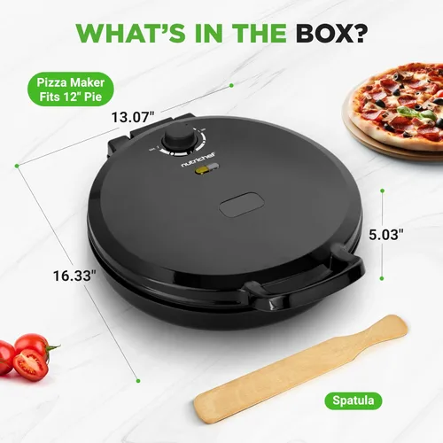 Miniatura 7 de NutriChef Máquina de pizza para encimera Cocina eléctrica antiadherente de 1500 W Haz pizzas personales de 12 pulgadas, huevos, tostadas