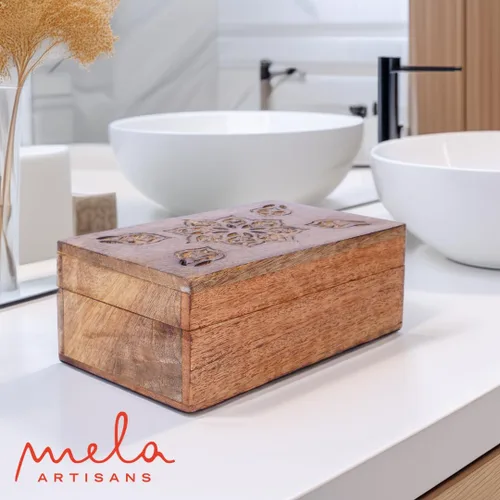 Miniatura 5 de Mela Artisans Serena Caja de madera de mango – Caja de almacenamiento de madera hecha a mano para joyas, accesorios y decoración del hogar – Mango