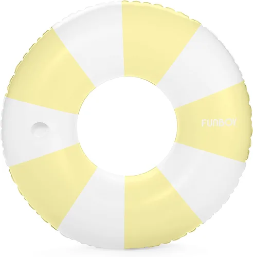 FUNBOY Flotador inflable gigante con tiras amarillas vintage para piscina con portavasos de 48" | Flotador grande para piscina para adultos |